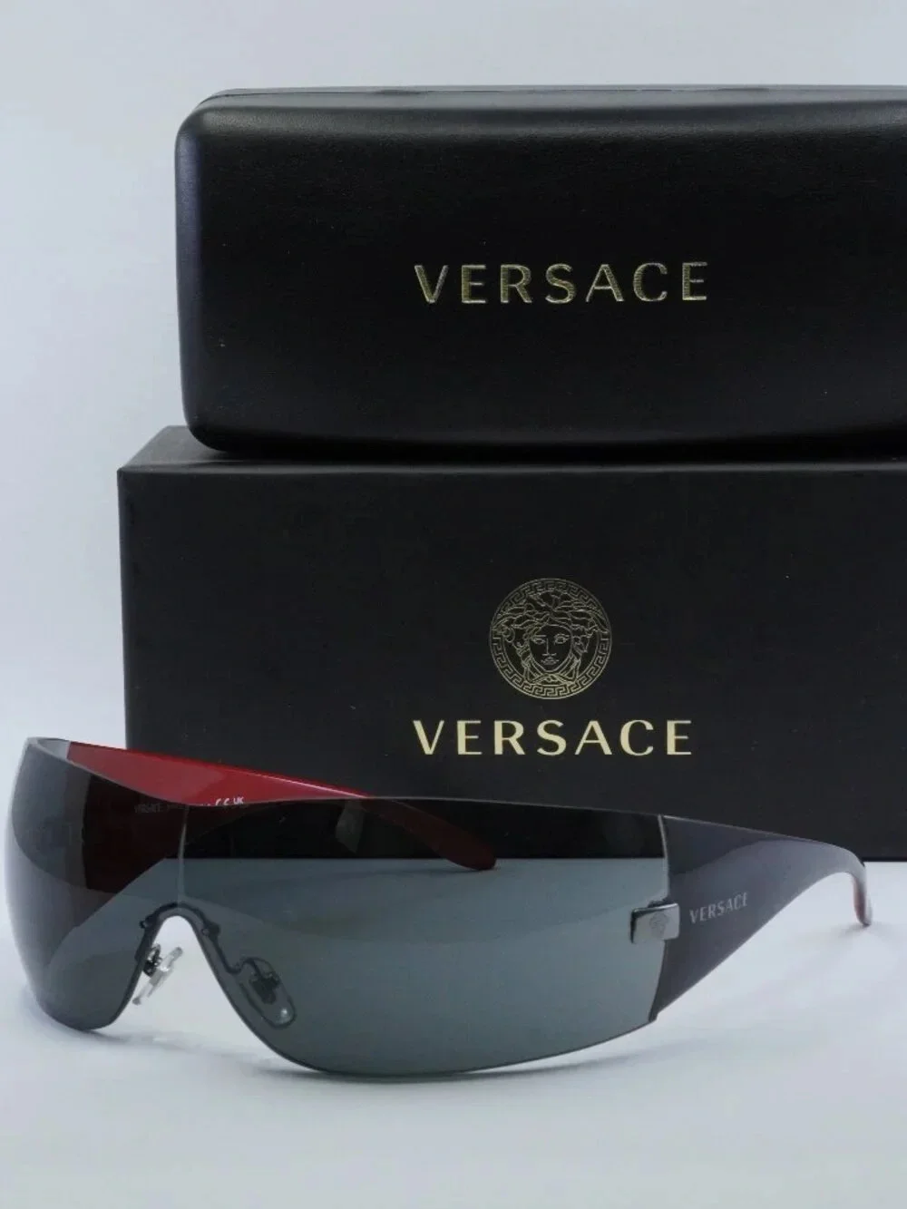 New Versace VE2054 100187 Oversized Shield Sunglasses in Black Authentic